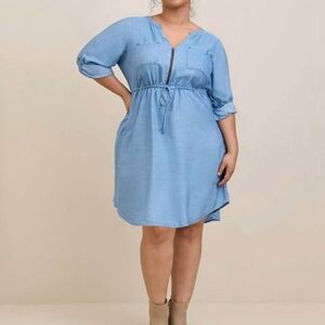Torrid Casual Denim Dress with Drawstring Waist & Pockets